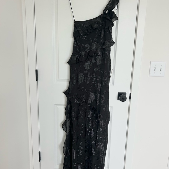 NWT Astr Black One Shoulder Cocktail Andrea Ruffle Dress Gown Sparkle Ruffle - Picture 6 of 7